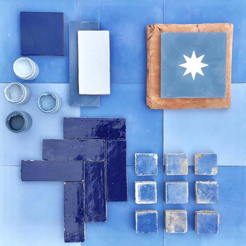 13mm Azure Blue Plain Tile 20 x 20 Tiles - Handmade